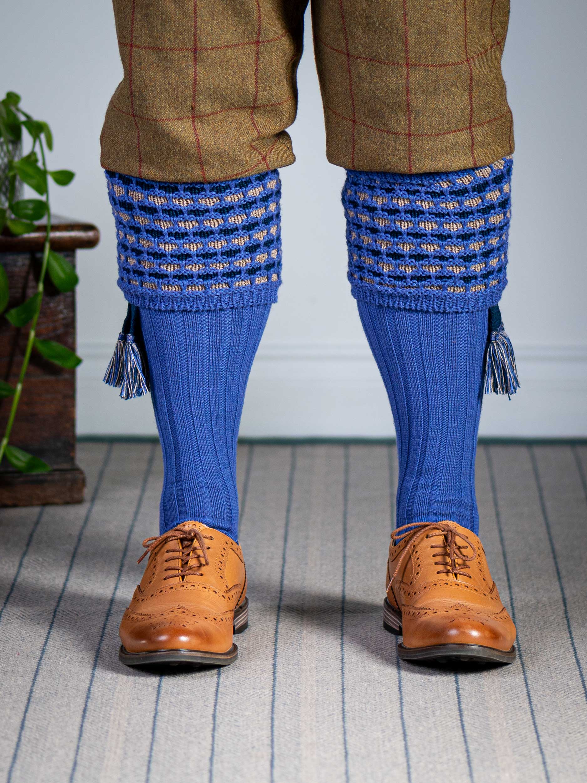 The Honeycomb Shooting Sock with Garter, Dusky Blue