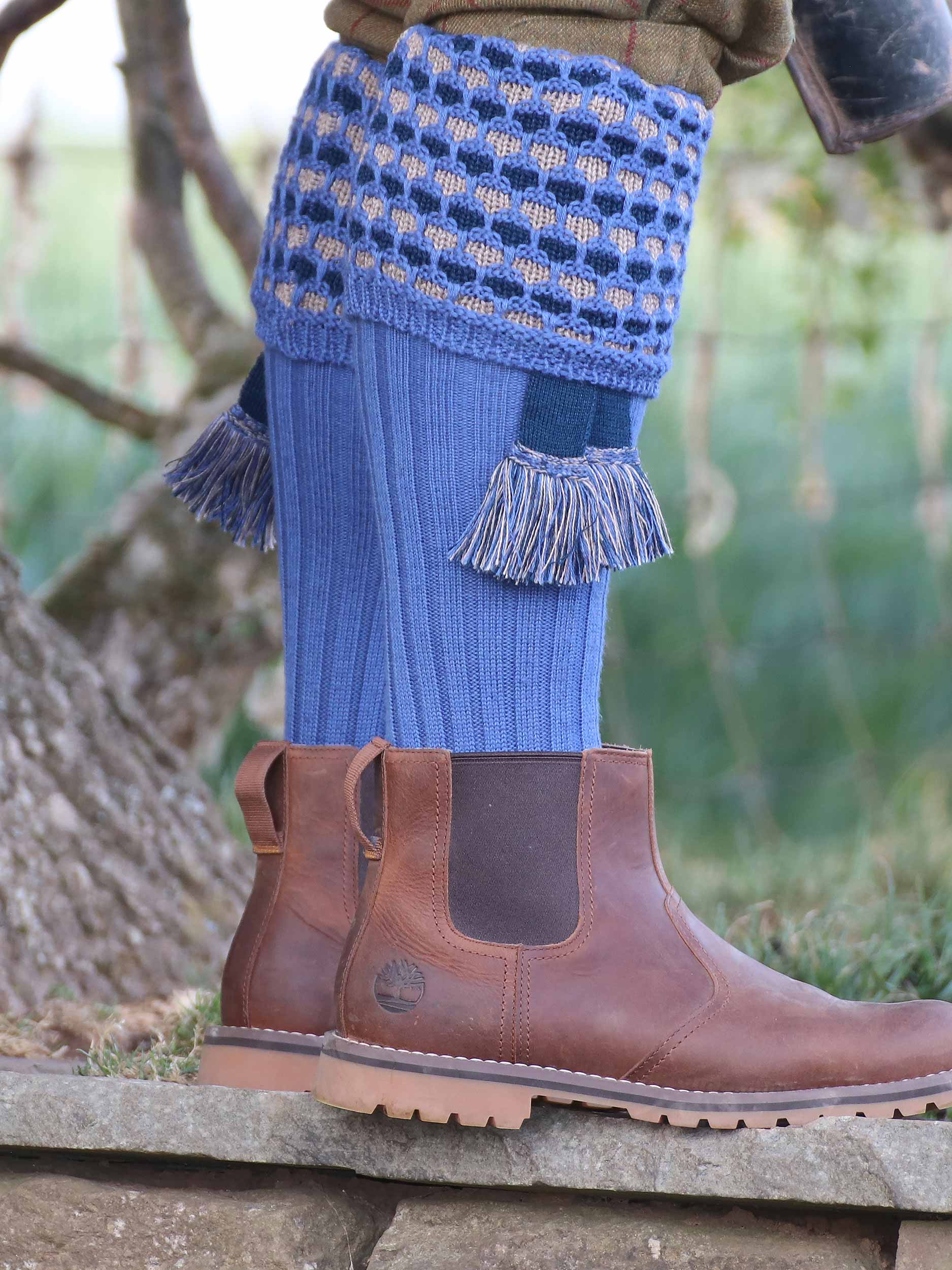 The Honeycomb Shooting Sock with Garter, Dusky Blue