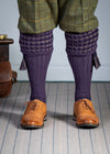 Long knitted shooting socks in purple with a ribbed leg, features 2 different colours in the textured knit top