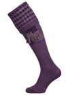Long knitted shooting socks in purple with a ribbed leg, features 2 different colours in the textured knit top