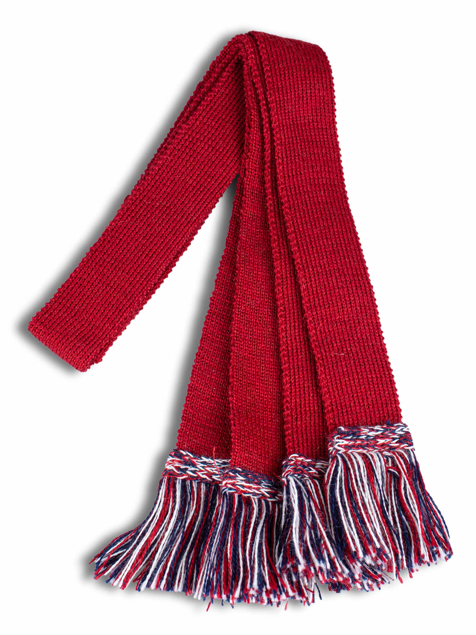 Red Knitted Shooting Sock garter Ties with Navy and White Fringe