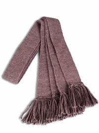 Brown knitted shooting sock garter ties with dark brown fringe.