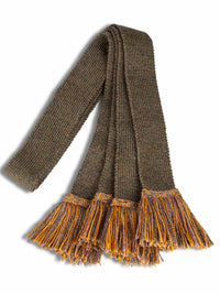 Marled Green knitted shooting sock garter ties with gold and brown trim