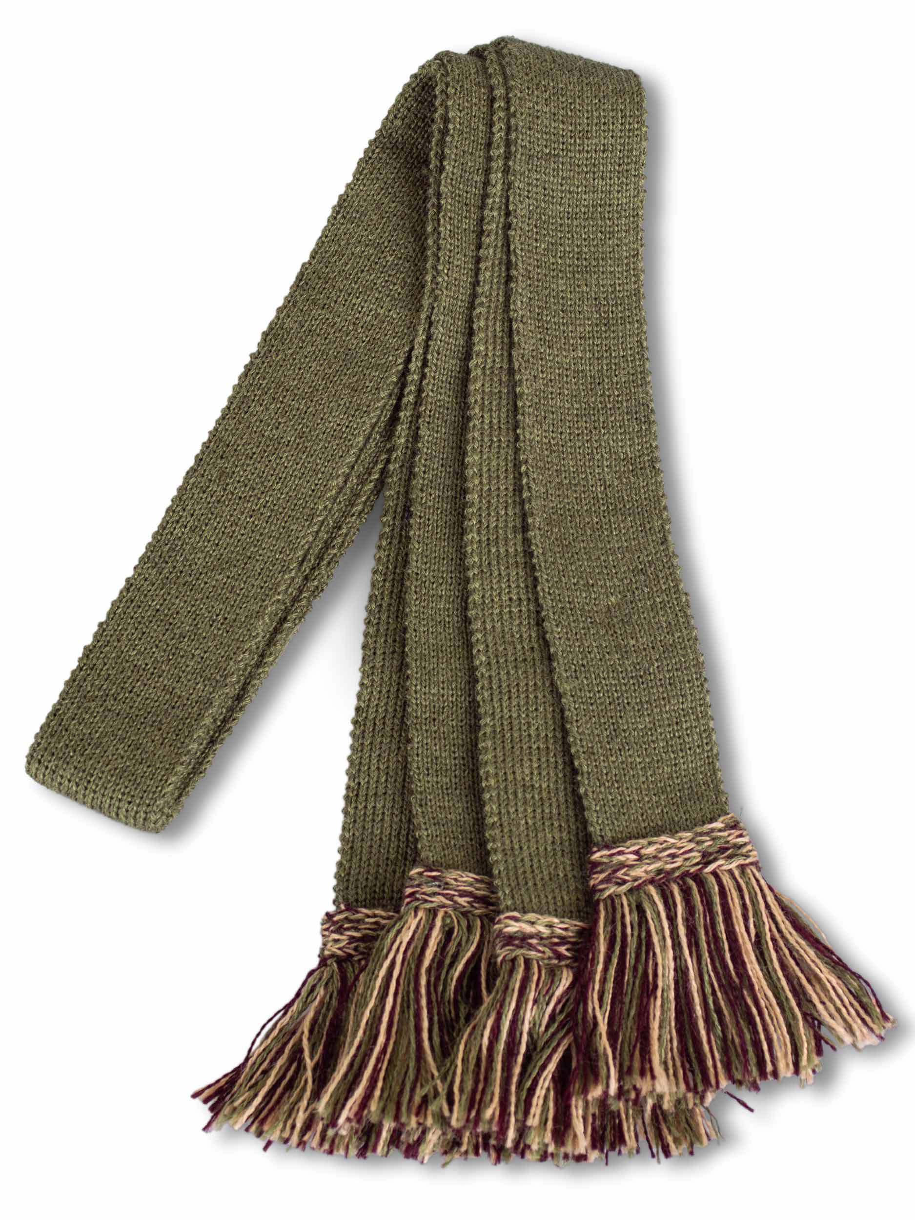 Dark Olive with Dark Olive, Camel & Mulberry, Shooting Sock Garter Ties | The Shooting Sock Co