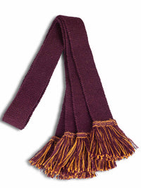 Dark Burgundy knitted garter ties for shooting socks with gold fringe