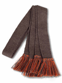 Knitted sock garter ties with fringe in brown and orange