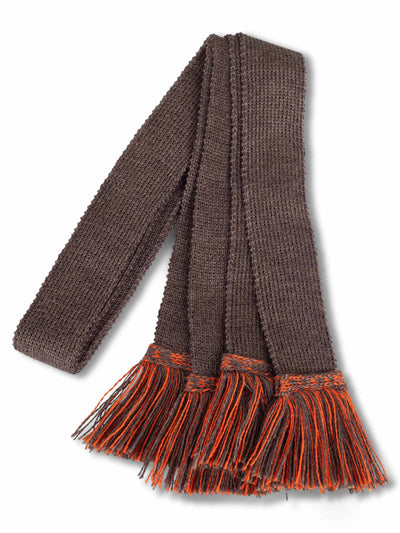 Knitted sock garter ties with fringe in brown and orange