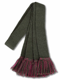 Knitted sock garter ties with fringe in green and pink