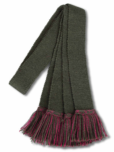 Knitted sock garter ties with fringe in green and pink