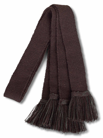 Knitted sock garter ties with fringe in brown and dark green