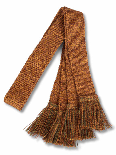 Knitted sock garter ties with fringe in brown and green