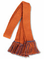 Knitted sock garter ties with fringe in orange and bright blue