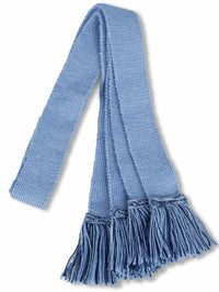 Knitted sock garter ties with fringe in sky blue and navy