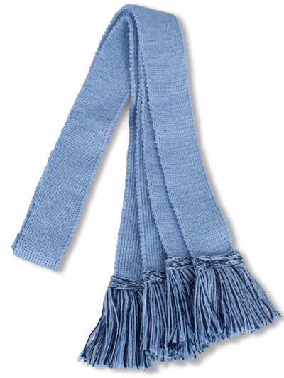 Knitted sock garter ties with fringe in sky blue and navy