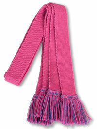 Knitted sock garter ties with fringe in deep pink and blue
