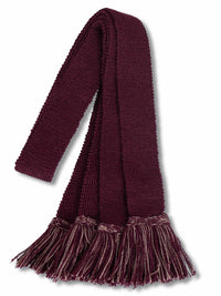 Knitted sock garter ties with fringe in deep burgundy and brown