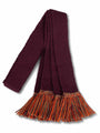 Knitted sock garter ties with fringe in deep burgundy with green and orange