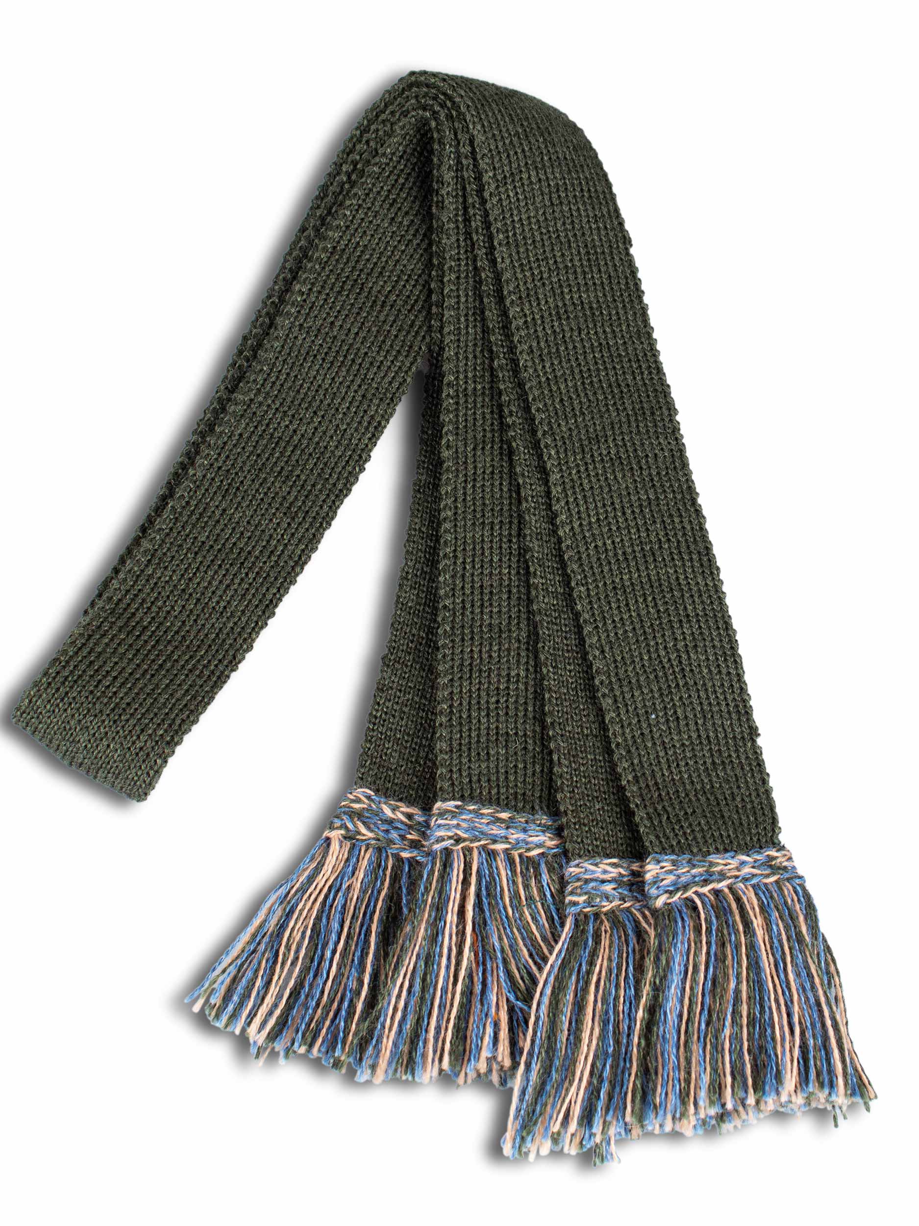 Green knitted Garters for Shooting Socks with blue and beige tassel
