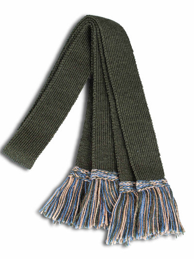 Green knitted Garters for Shooting Socks with blue and beige tassel