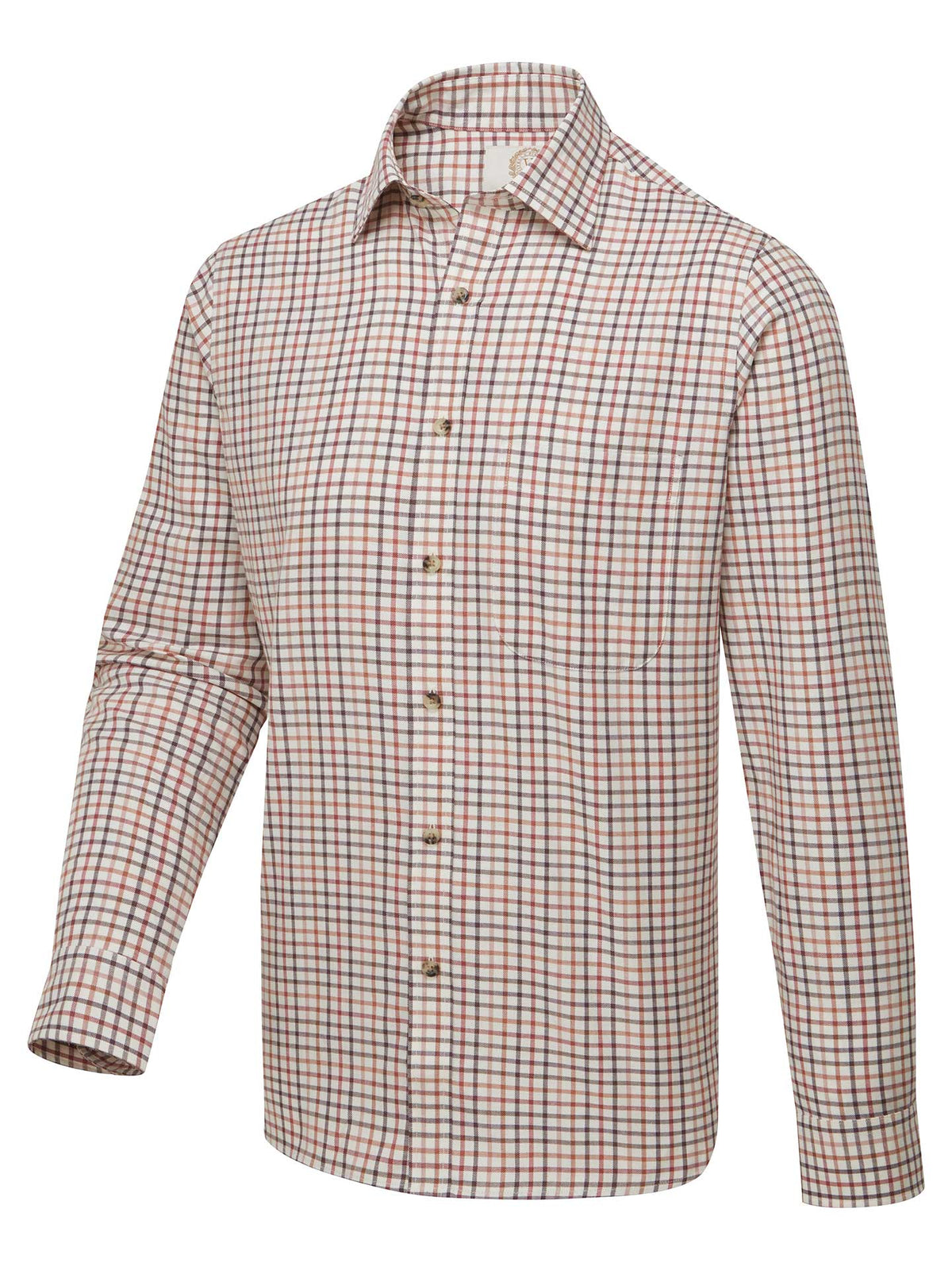 Men's traditional checked country shirt with burgundy pattern
