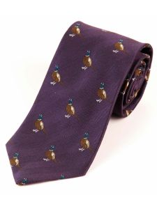 Atkinsons &#039;Standing Pheasant&#039; Wool &amp; Silk Woven Shooting Tie, Purple