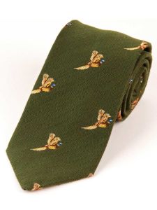 Atkinsons Woven Wool &amp; Silk &quot;Flying Pheasant&quot; Shooting Tie, Green