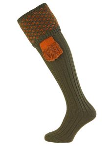 Spruce and Burnt Orange Boughton Shooting Sock from The House of Cheviot