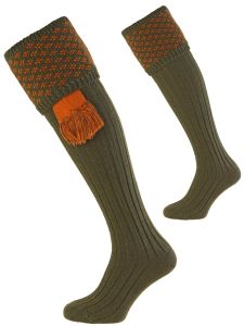 Brick Red and Moss Boughton Shooting Sock from The House of Cheviot