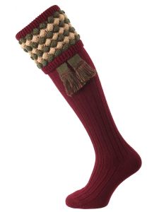 The Angus Shooting Sock with Garter Set, Burgundy and Bracken