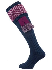 The Whitley Shooting Sock with Garter, Indigo 