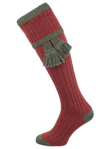 The Kyle Shooting Sock, Rosehip with optional Hawthorn basketweave garter
