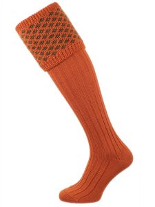Brick Red and Moss Boughton Shooting Sock from The House of Cheviot