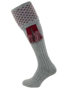 The Boughton Shooting Sock - Mid Grey & Burgundy