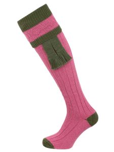 The Shooting Sock Company - The Willersley Shooting Sock - Raspberry & Olive
