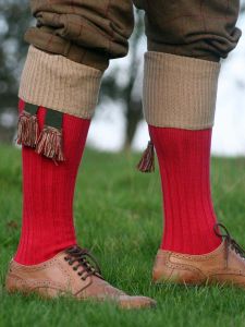 The Tarrington Cotton Contrast Shooting Sock, Hollyberry Red & Camel