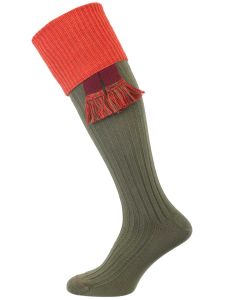 The Tarrington Cotton Shooting Sock, Avocado Green & Copper, with optional Garter