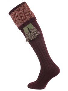 The Herringbone Shooting Sock, Mulberry with optional garter