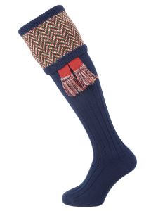 The Herringbone Shooting Sock, Navy Blue with optional garter