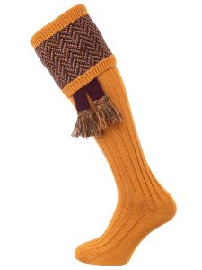 The Herringbone Shooting Sock, Ochre with optional garter
