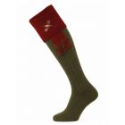 The Lomond Shooting Sock with Pheasant Embroidery - Spruce & Burgundy