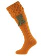 The Rannoch Lattice Knit Shooting Sock in Ochre with optional Dark Olive garter