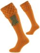 The Rannoch Lattice Knit Shooting Sock in Ochre with optional Dark Olive garter