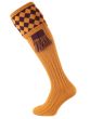 The Chessboard Shooting Sock, Ochre & Mulberry with optional garter