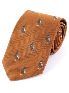 Atkinsons 'Standing Pheasant' Wool & Silk Tie  -Rust
