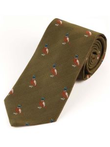 Atkinsons 'Standing Pheasant' Wool & Silk Tie  - Olive