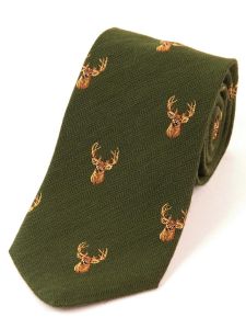 Atkinsons &#039;Stag&#039; Wool &amp; Silk Woven Tie - Green