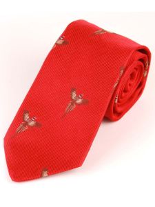 Atkinsons 'Soaring Pheasant' Woven Silk Shooting Tie, Red