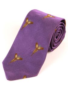 Atkinsons 'Soaring Pheasant' Woven Silk Shooting Tie, Violet
