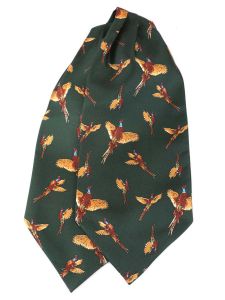 Atkinsons 'Flying Pheasants' Silk Cravat, Forest