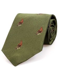 Atkinsons 'Standing Grouse' Silk Woven Tie - Green